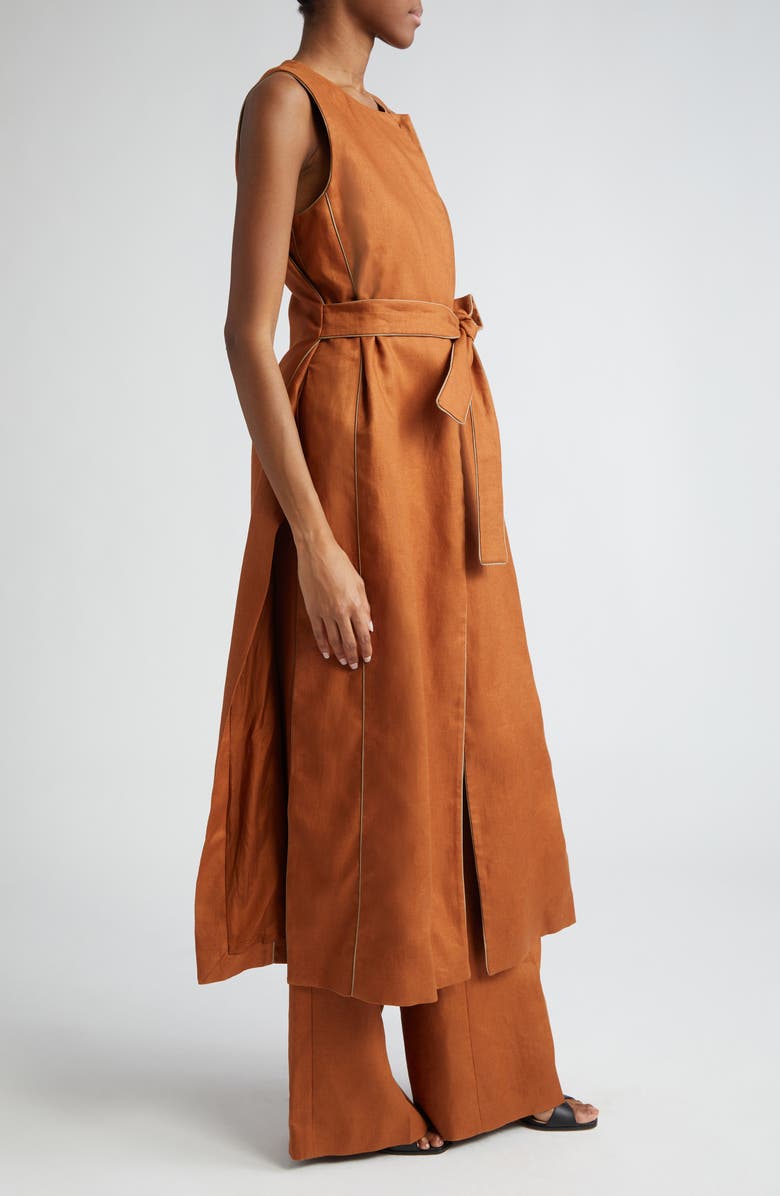 Max Mara Aureo Linen Belted Longline Vest, Alternate, color, Tobacco