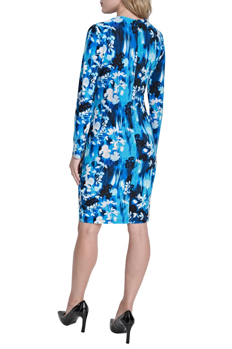 Faux Wrap Drape Long Sleeve Sheath Dress, Alternate, color, ATLANTIC BLUE
