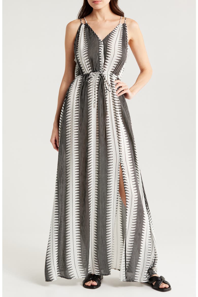 Crinkle Gauze Cover-Up Maxi Dress, Main, color, BLACK/ WHITE KENYA