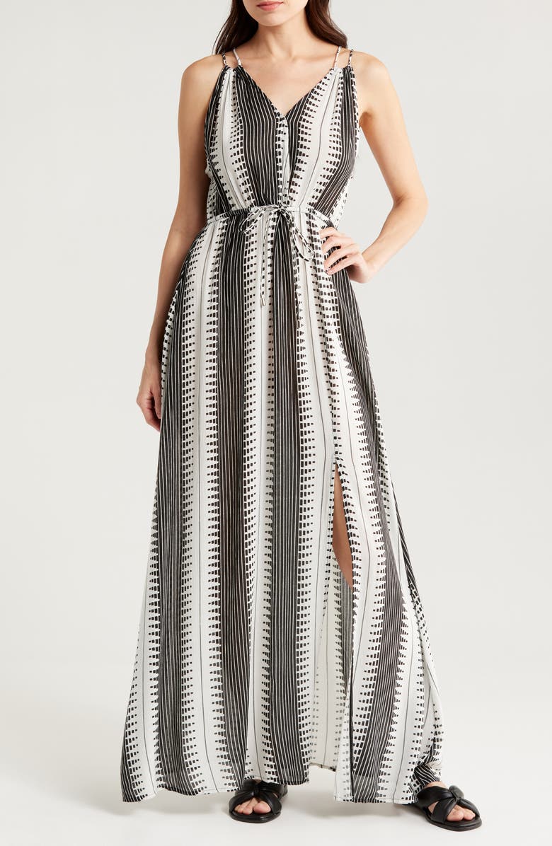 Elan Crinkle Gauze Cover-Up Maxi Dress, Main, color, Black/ White Kenya