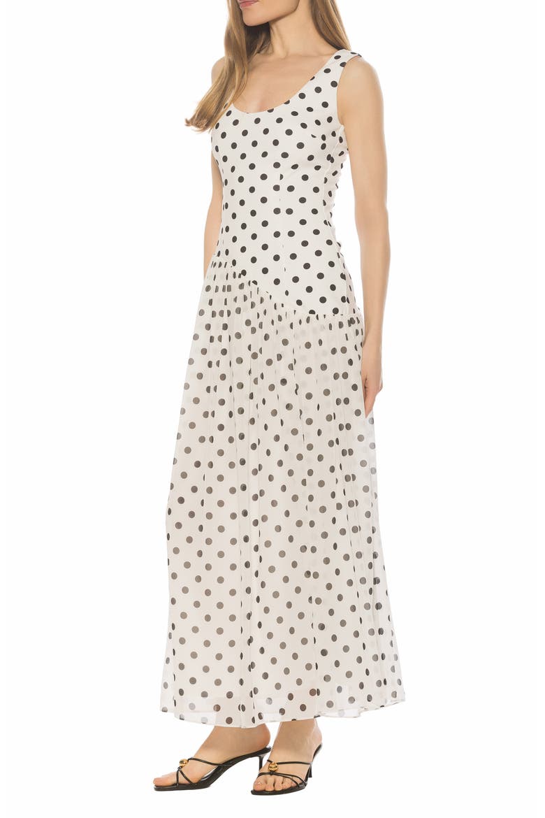 Elowen U-Neck Maxi Dress, Alternate, color, IVORY POLKA