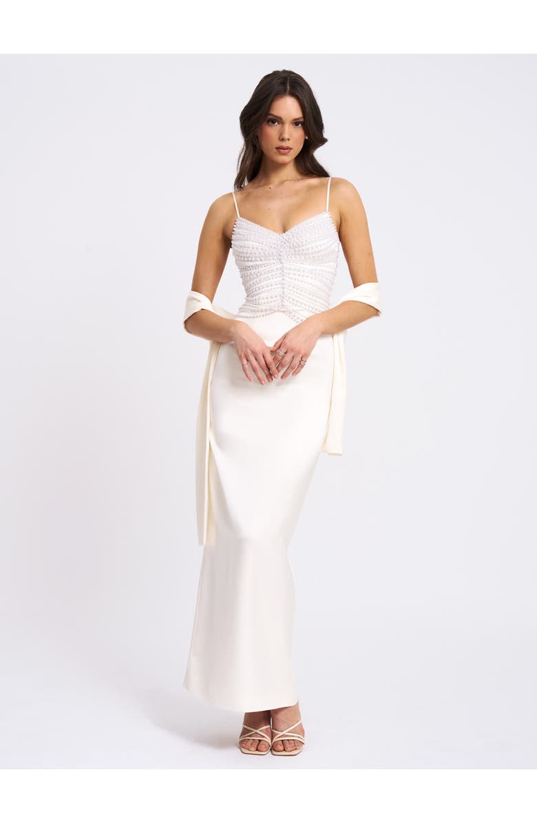 Miss Circle Karmen Top Pencil Slip Gown with Scarf, Alternate, color, Off White