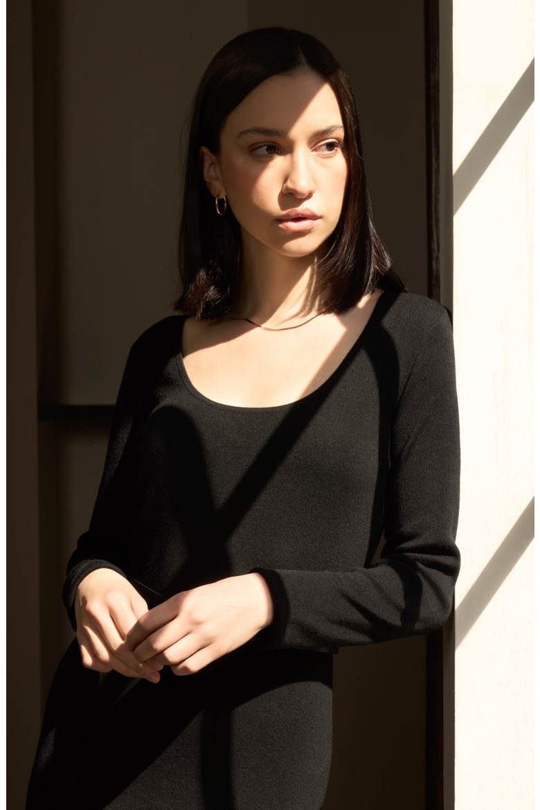 Yvette Featherlight Long Sleeve Dress, Alternate, color, Black