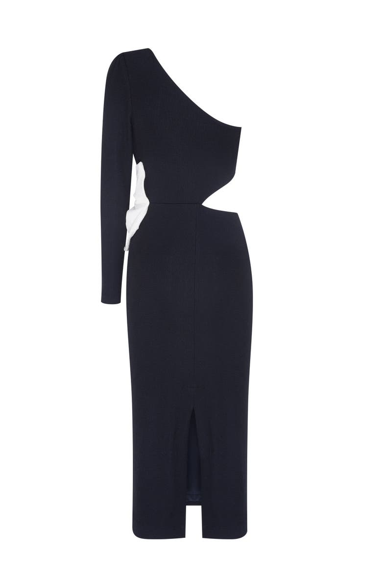 PatBO Grace Knit One Shoulder Midi Dress, Alternate, color, Black