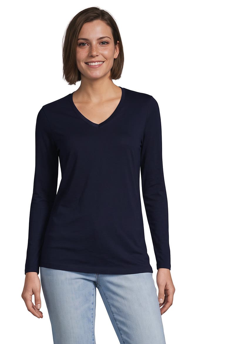 Supima Cotton Long Sleeve V-neck T-shirt, Alternate, color, Radiant Navy