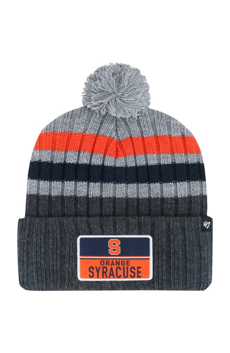 '47 Men's '47 Charcoal Syracuse Orange Stack Striped Cuffed Knit Hat with Pom, Main, color, Charcoal