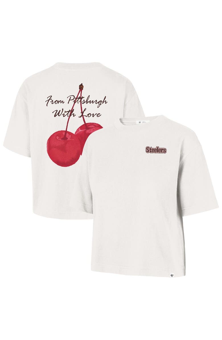 '47 Women's '47  Cream Pittsburgh Steelers Love Letter Reed City T-Shirt, Main, color, Cream