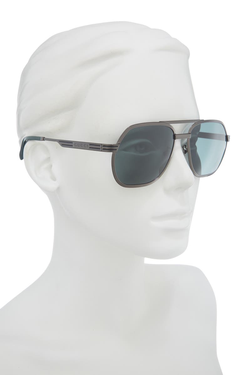 Gucci 60mm Aviator Sunglasses, Alternate, color, Ruthenium Ruthenium Green