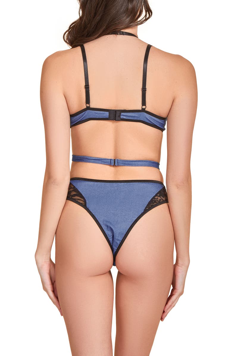 Hauty Strappy Lace Micro Denim Teddy, Alternate, color, Blue