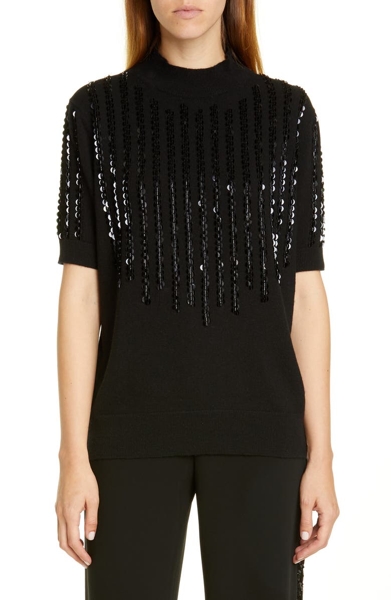 Lafayette 148 New York Sequin Stripe Cashmere Sweater, Main, color, 