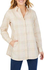 Foxcroft Cici Plaid Cotton Button-Up Tunic Shirt