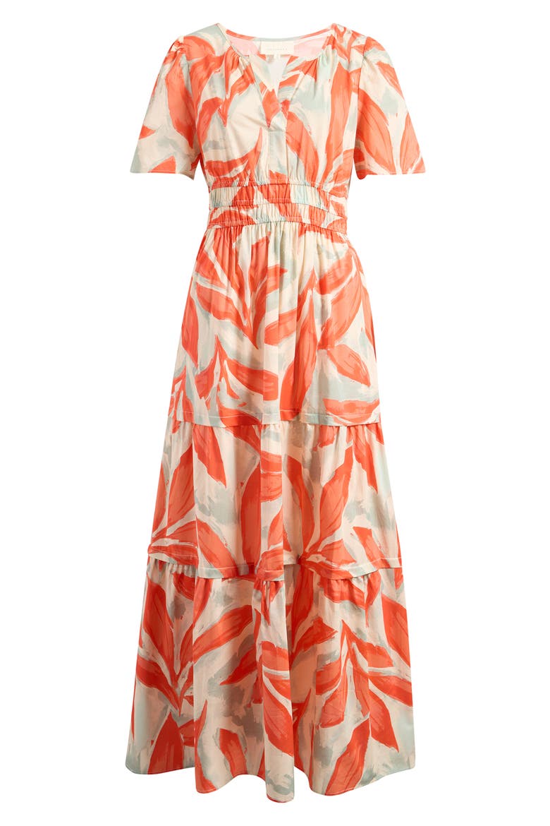 Short Sleeve Tiered Maxi Dress, Alternate, color, BONE CAMELIA LEAF