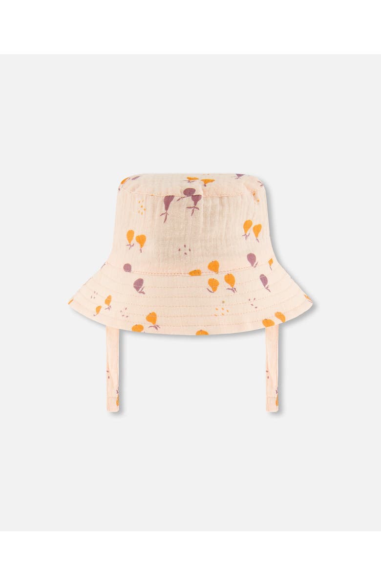 Deux par Deux Baby Girl's Printed Muslin Bucket Hat Peach With Pears, Alternate, color, Peach With Pears Print