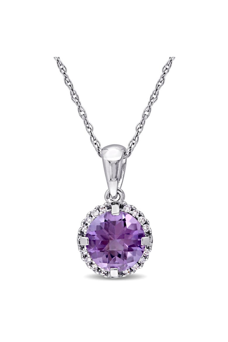 Amethyst & Diamond Halo Necklace 10k, Main, color, Amethyst