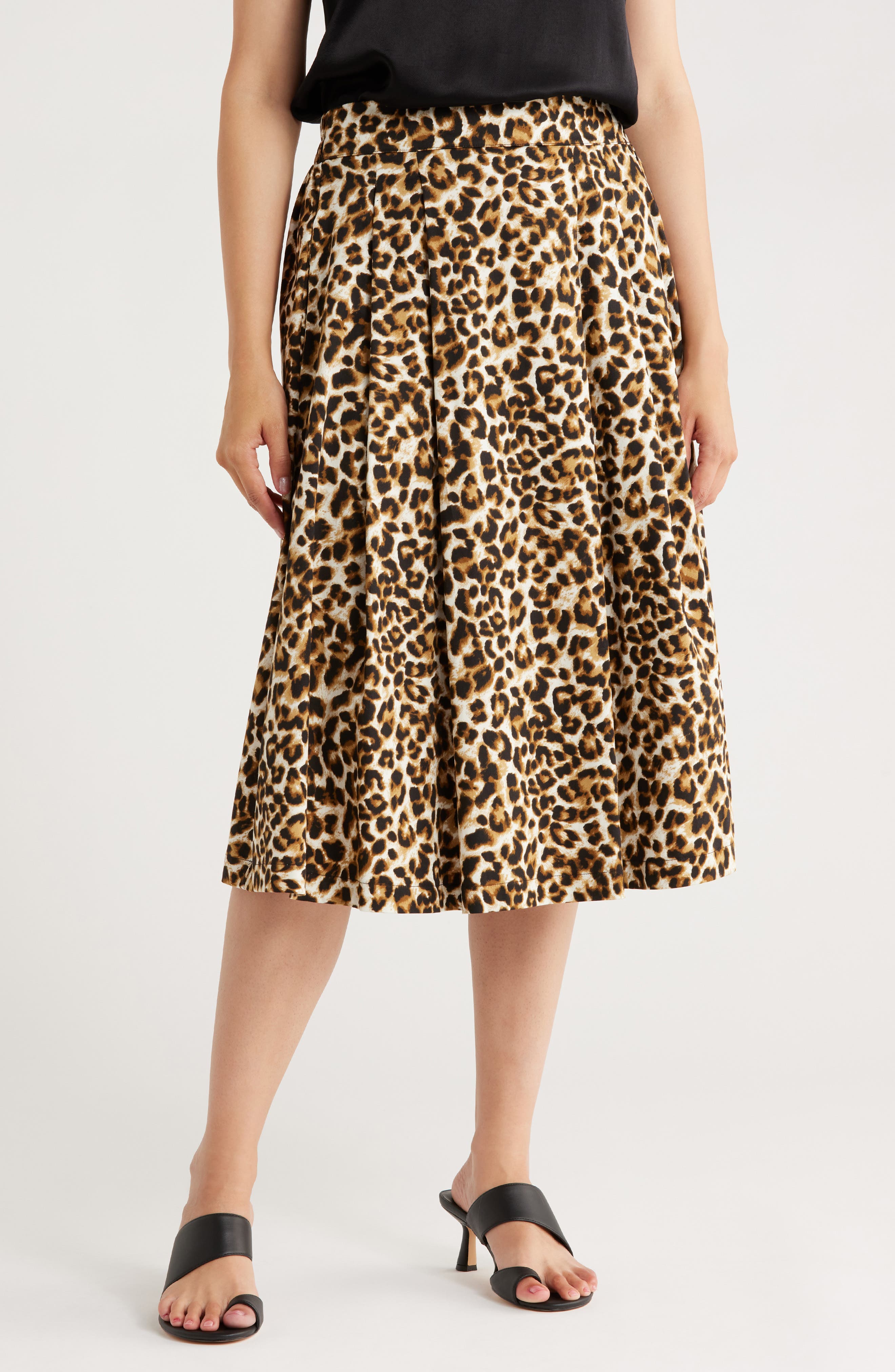 Renee C Leopard Print Flared Midi Skirt