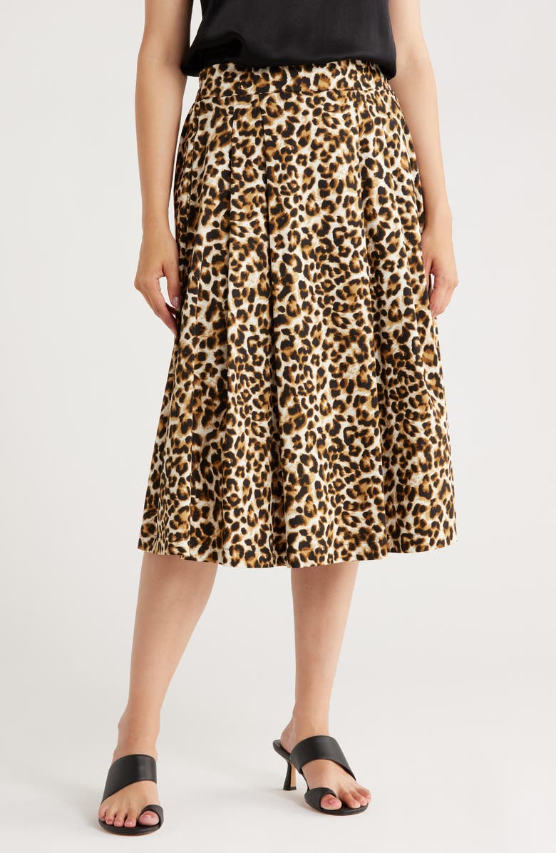 Renee C Leopard Print Flared Midi Skirt, Main, color, Chocolate