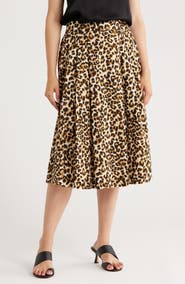 Renee C Leopard Print Flared Midi Skirt