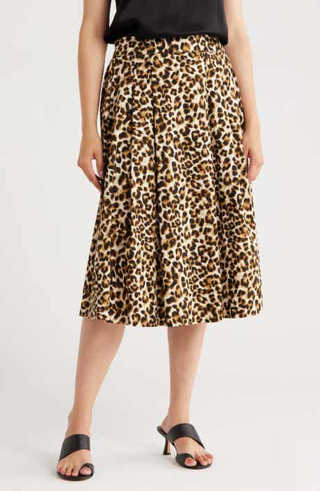 Renee C Leopard Print Flared Midi Skirt