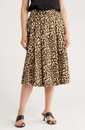 Renee C Leopard Print Flared Midi Skirt