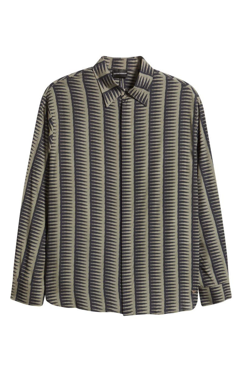 Emporio Armani Gro Print Long Sleeve Button-Up Shirt, Alternate, color, Fancy Blue