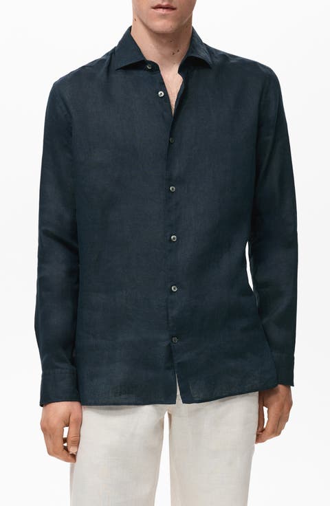 Slim Fit Linen Button-Up Shirt