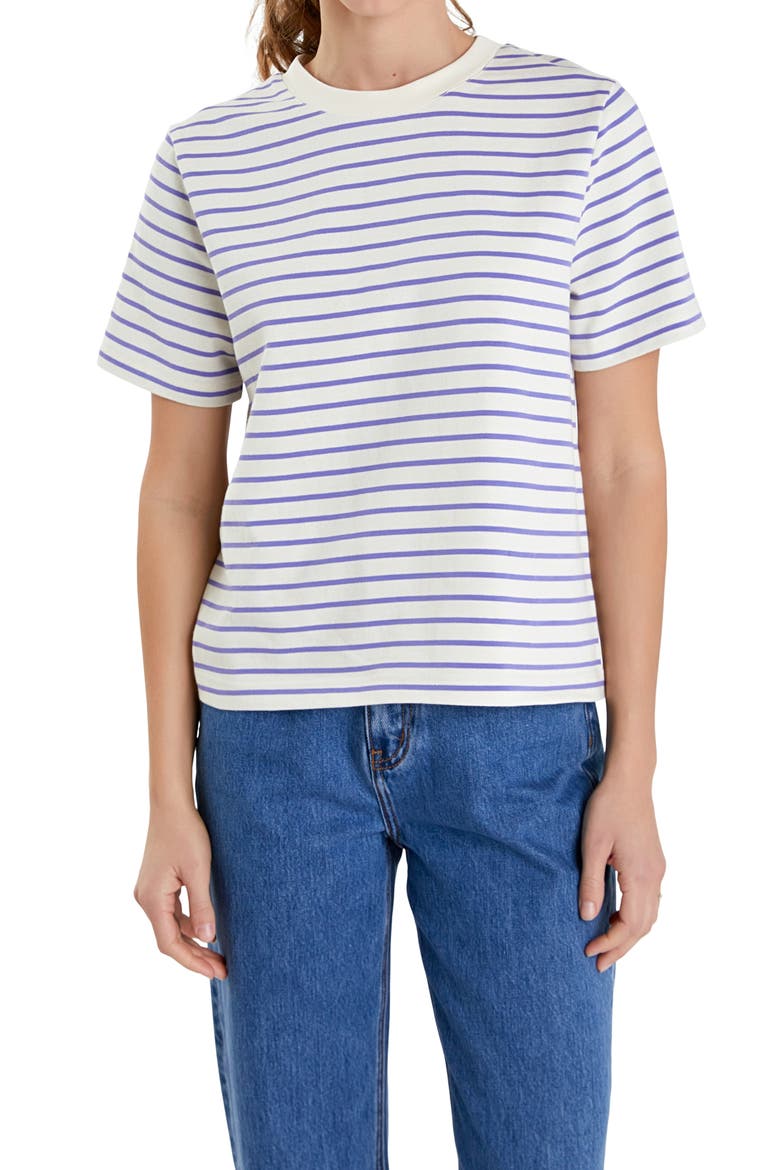 Striped Cotton Jersey Short Sleeve T-Shirt, Alternate, color, PURPLE