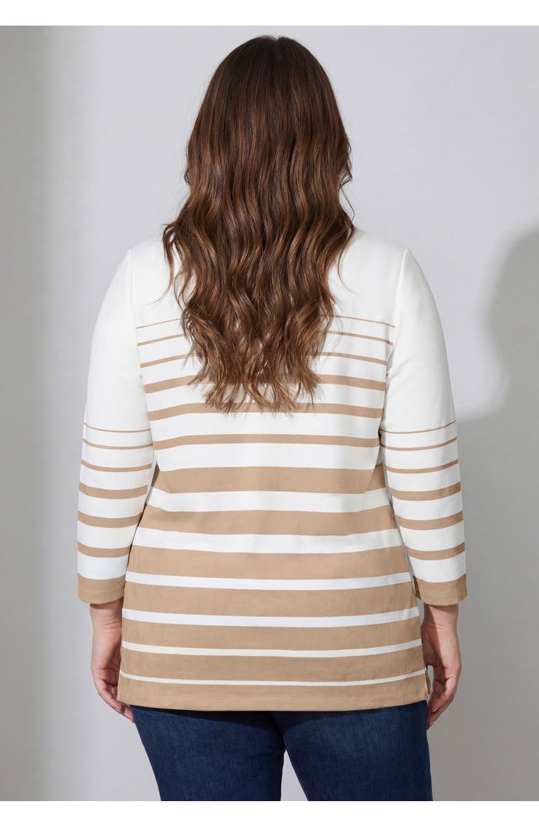 Jessica London Stretch Cotton Lace-Up Boatneck Tunic, Alternate, color, New Khaki Border Stripe