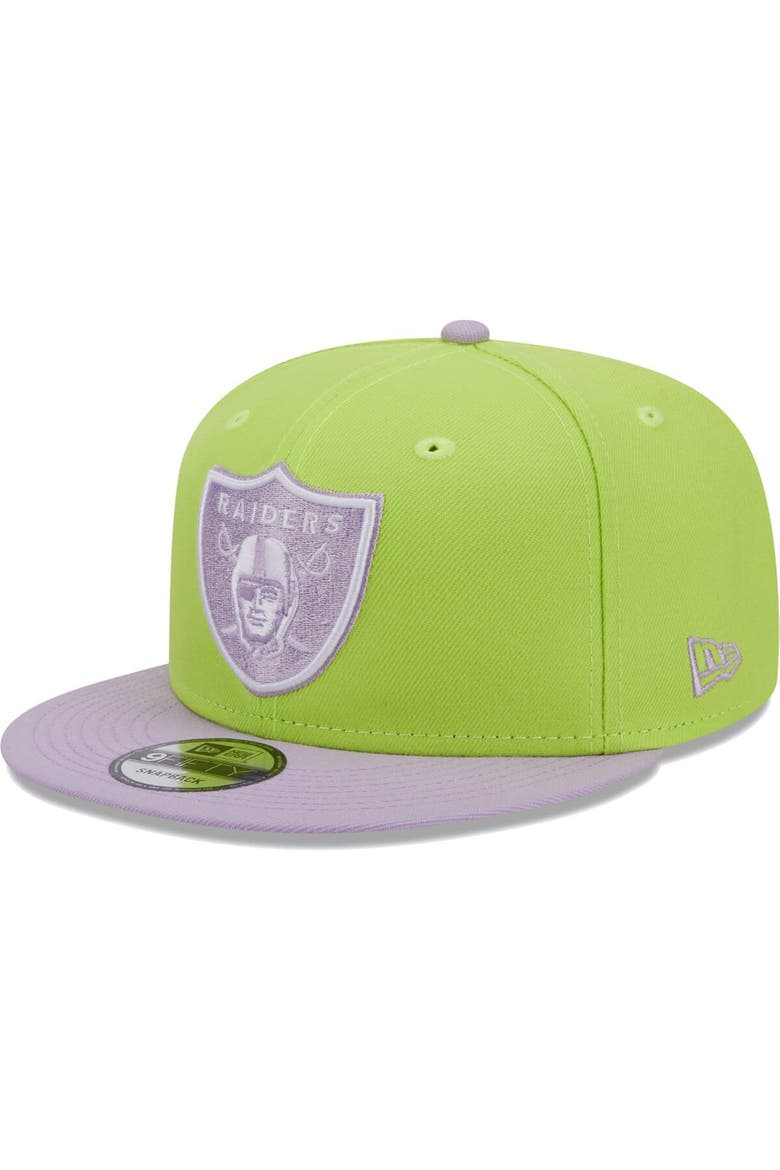 Men's New Era Neon Green/Lavender Las Vegas Raiders Two-Tone Color Pack 9FIFTY Snapback Hat, Main, color, Neon Green