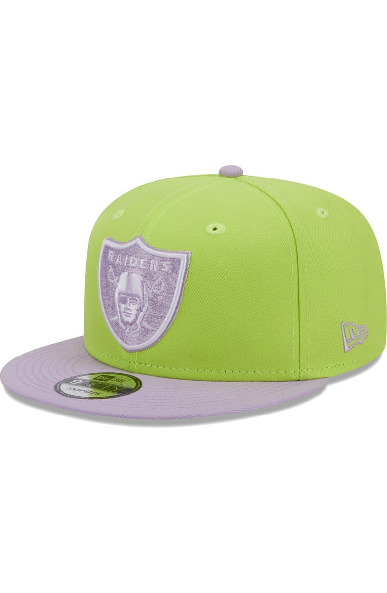 New Era Men's New Era Neon Green/Lavender Las Vegas Raiders Two-Tone Color Pack 9FIFTY Snapback Hat, Main, color,