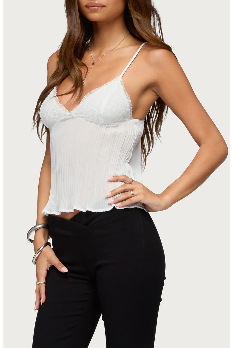 Rhian Lace Trim Pleated Babydoll Top, Alternate, color, CREAM