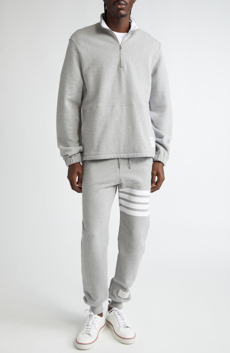 Thom Browne 4-Bar Stripe Funnel Neck Half Zip Sweatshirt, Alternate, color, Light Grey