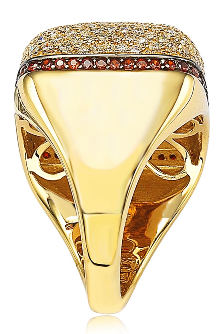 14K Yellow Gold Plated Sterling Silver Pavé CZ Square Ring, Alternate, color, RED