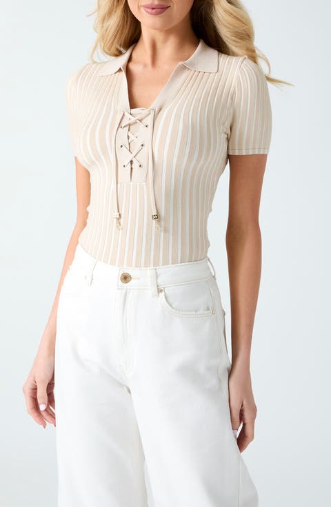 Regina Lace-Up Short Sleeve Polo Sweater