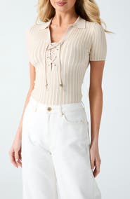 GUESS Regina Lace-Up Short Sleeve Polo Sweater
