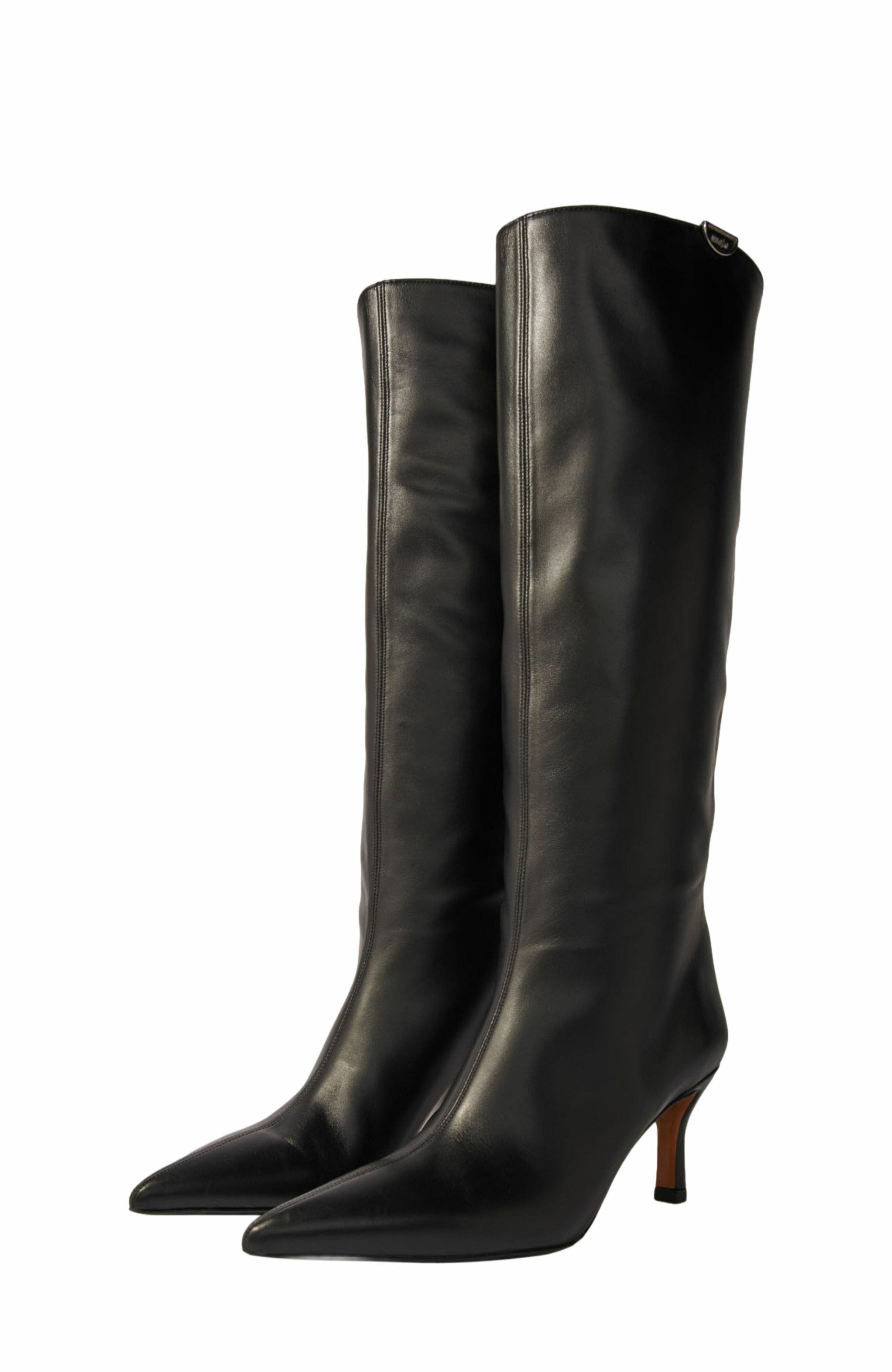 maje Pointed-toe leather boots, Alternate, color, Black