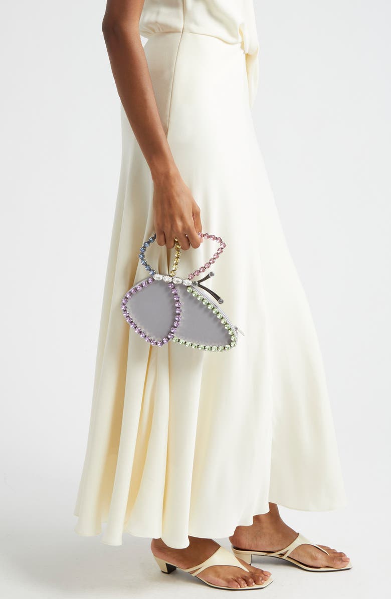 L’alingi Crystal Butterfly Satin Clutch, Alternate, color,