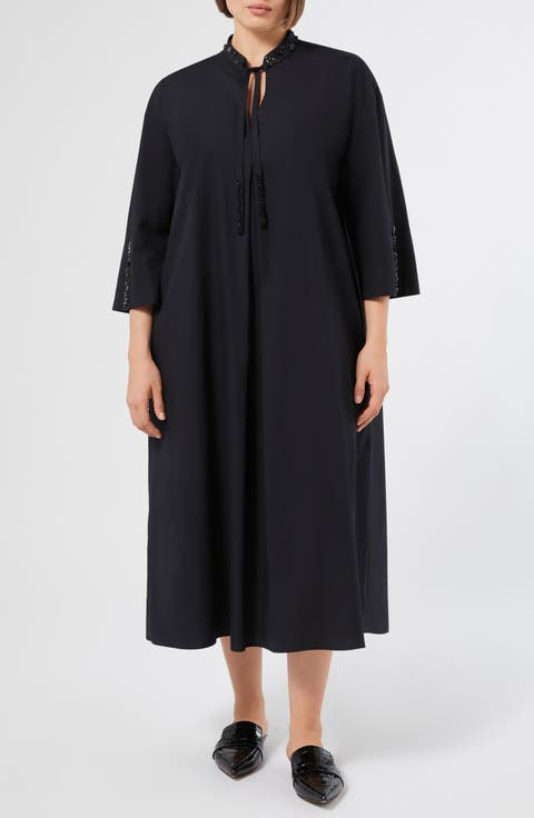 Sulmona Bead Detail Tie Neck Cotton Poplin Dress (Plus)