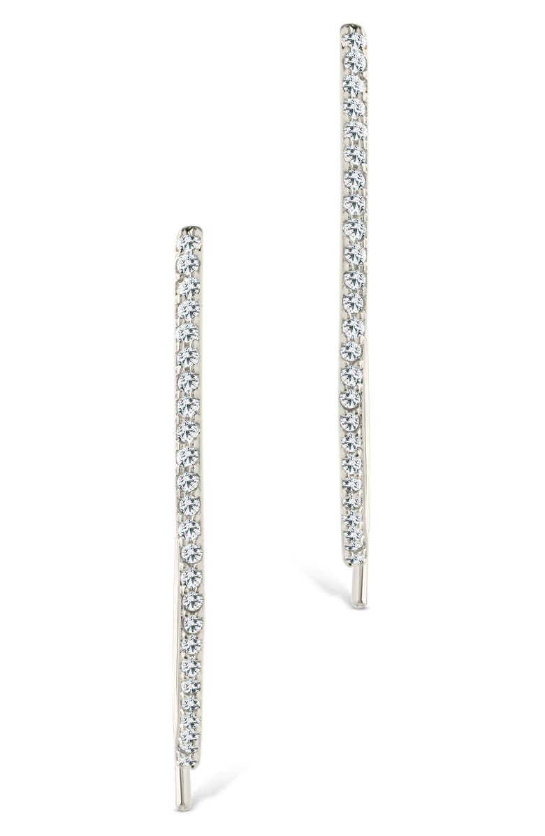 Sterling Forever Vanessa Delicate Pavé Cubic Zirconia Threader Earrings, Alternate, color, Silver