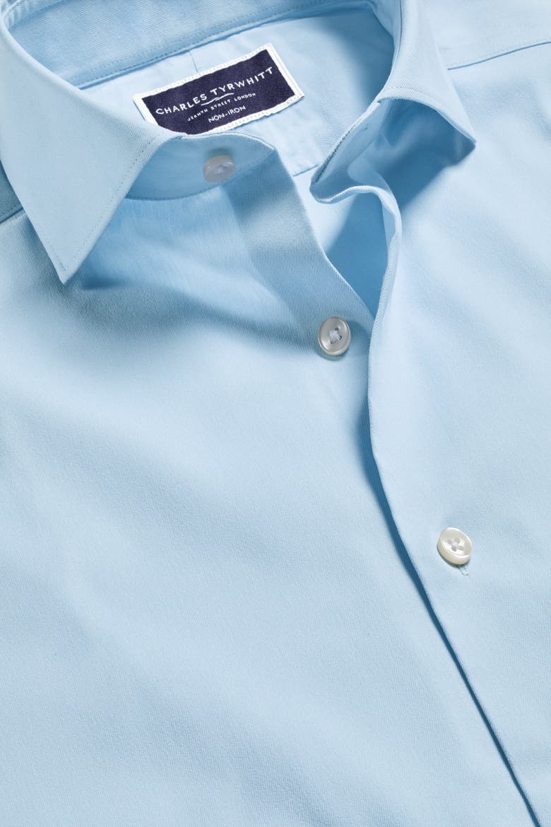 Non-Iron Stretch Twill Slim Fit Shirt Single Cuff, Alternate, color, Sky Blue