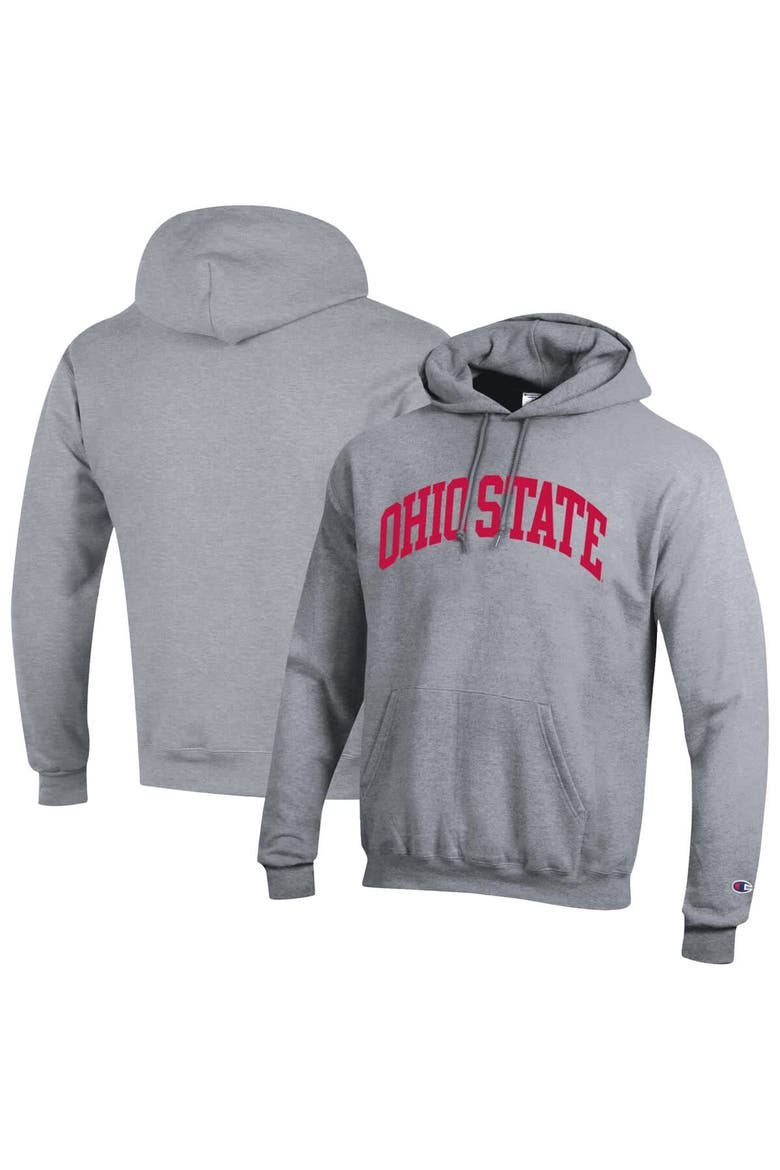 Men's Champion  Heather Gray Ohio State Buckeyes Basic Arch Fleece Pullover Hoodie, Main, color, Heather Gray