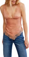 Free People Elena Lace Trim Satin Tank Top