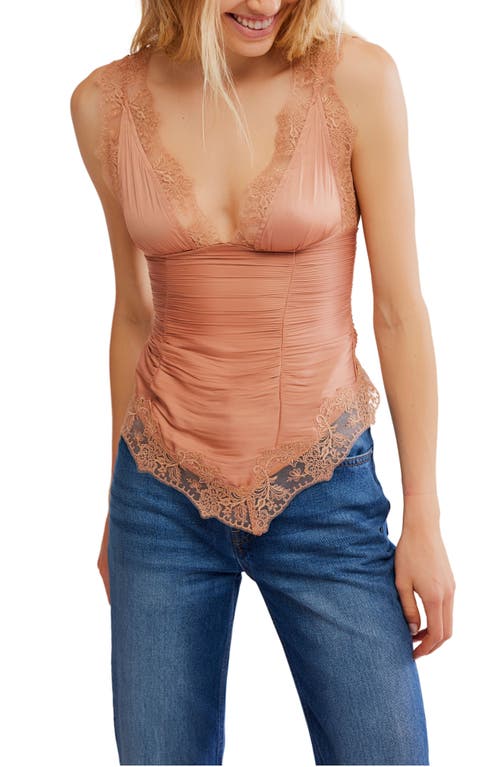 Free People Elena Lace Trim Satin Tank Top In Neutral