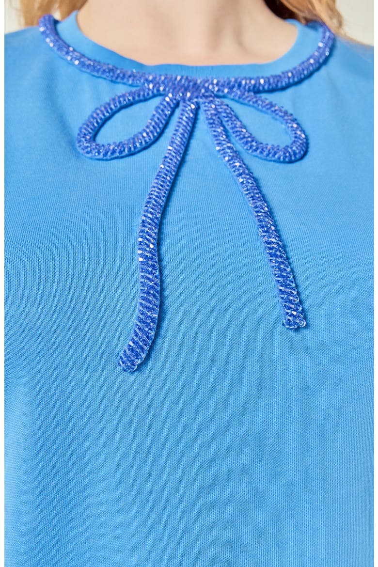 Beaded Bow Cotton T-Shirt, Alternate, color, BLUE