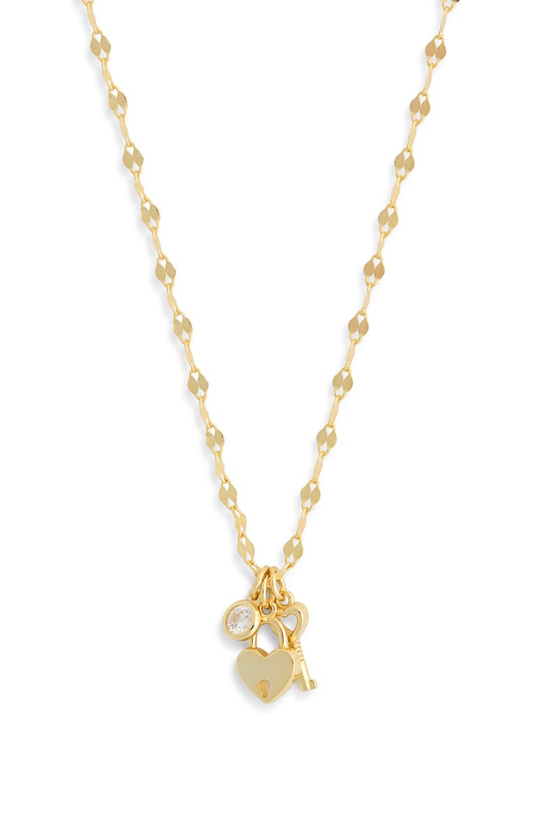 Heart Key Charm Necklace, Main, color, GOLD