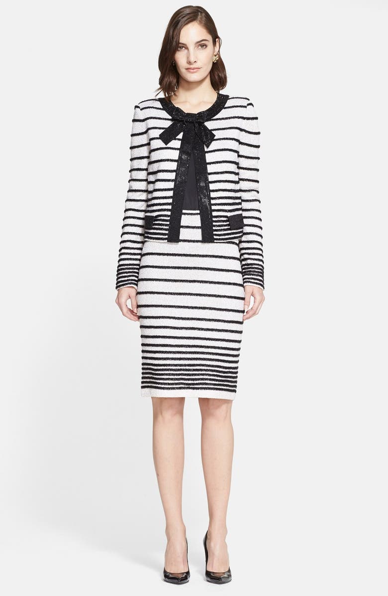 St. John Collection Eyelash Dégradé Stripe Knit Jacket with Bow, Main, color,