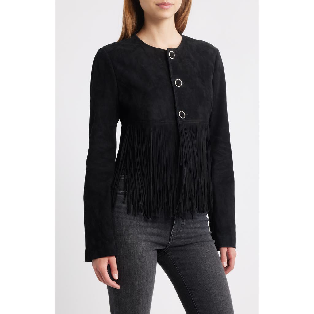 Frame The Saddle Suede Fringe Jacket In Black