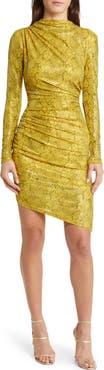 NIKKI LUND Goldie Sequin Ruched Asymmetric Long Sleeve Dress
