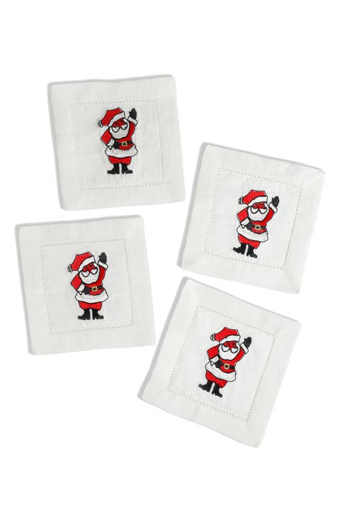 Embroidered Set of 4 Holiday Cocktail Napkins