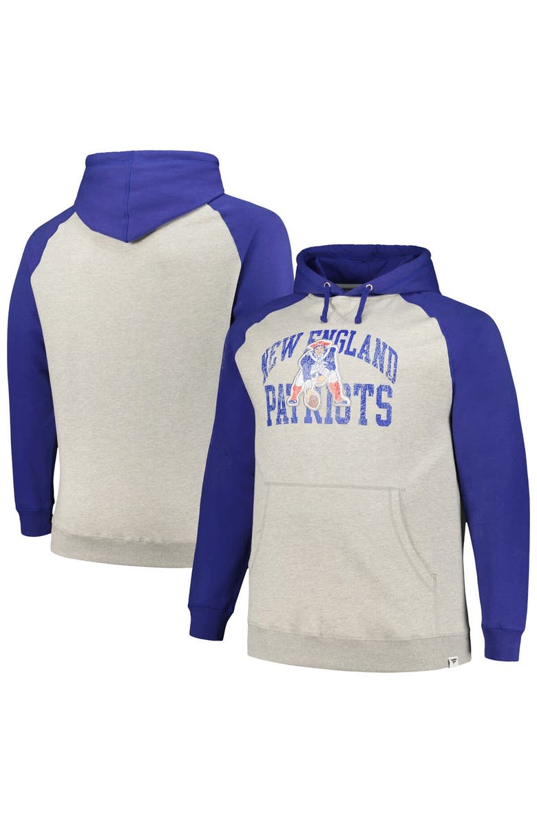 PROFILE Men's Profile Heather Gray/Royal New England Patriots Big & Tall Favorite Arch Throwback Raglan Pullover Hoodie, Alternate, color, 