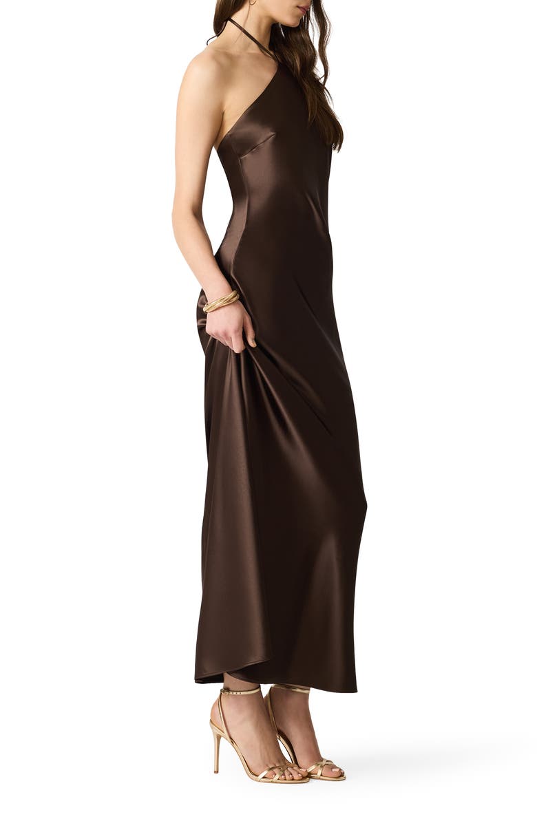 Steve Madden Floral Halter Satin Maxi Dress, Alternate, color, Chocolate
